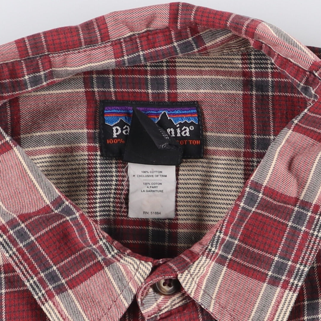 1990'S Patagonia Organic Cotton Lightflannel Check Shirt (53834F9), Made in Portugal, Men's Size XL cotton red type Vintage Second Hand