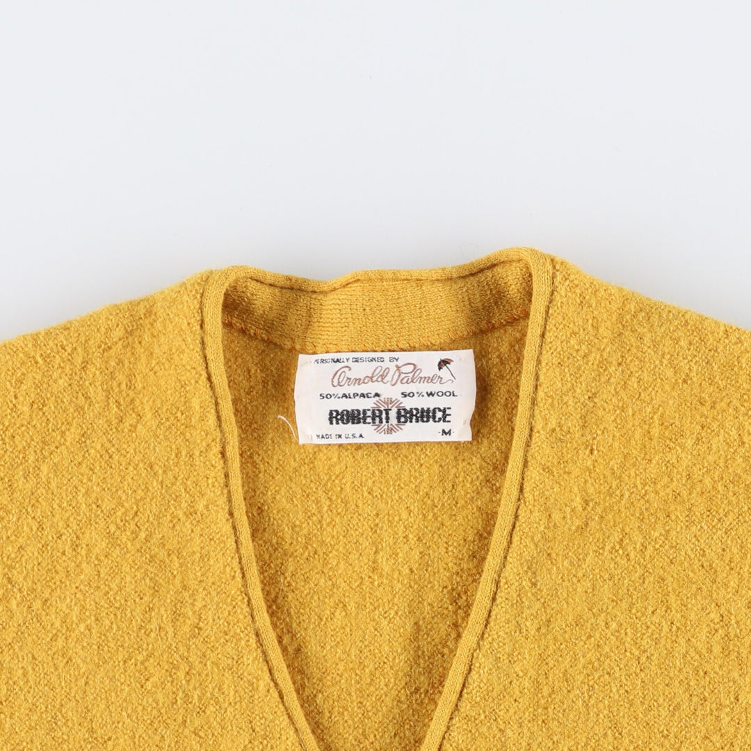 Vintage 60s-70'S Arnold Palmer wool and alpaca knit cardigan, made in the USA, size M, men's alpaca yellow type Vintage Second Hand