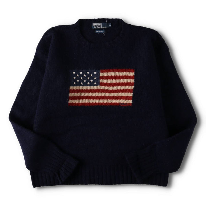 Vintage 90'S Ralph Lauren POLO by Ralph Lauren wool knit sweater, men's size XL Lamb wool navy blue type Vintage Second Hand