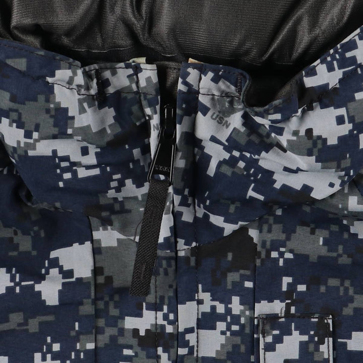 Authentic US Navy Camouflage Pattern NWU Digital Camo Military Gore-Tex Parka, Made in USA, Small Long, Men's Size Small Nylon navy blue type Vintage Second Hand
