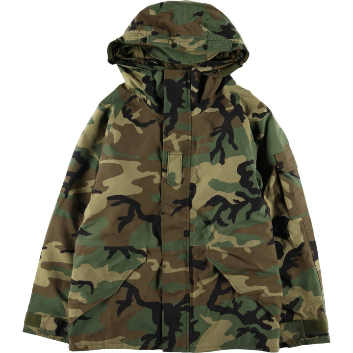 Authentic 1990'S US Military Camouflage Pattern ECWCS 1st Gen. Late Model Woodland Camo Military Gore-Tex Parka, Made in USA, Medium-Regular Nylon Khaki type Vintage Second Hand