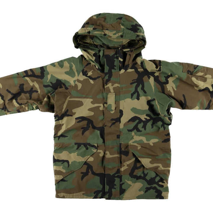 Authentic 1990'S US Military Camouflage Pattern ECWCS 1st Gen. Late Model Woodland Camo Military Gore-Tex Parka, Made in USA, Medium-Regular Nylon Khaki type Vintage Second Hand