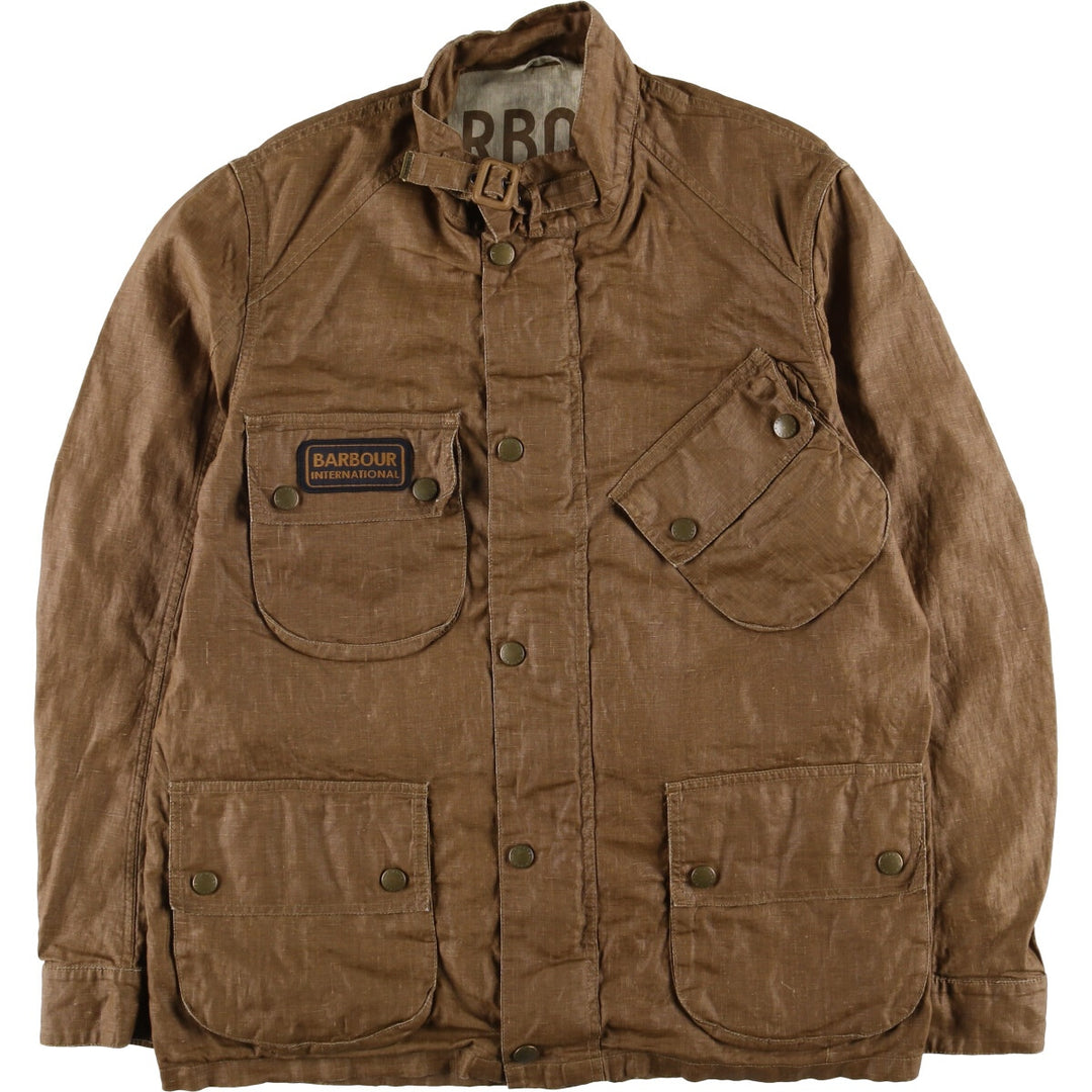 2000'S Barbour INTERNATIONAL 3-Warrant Linen Jacket, Men's Size Medium linen brown type Vintage Second Hand