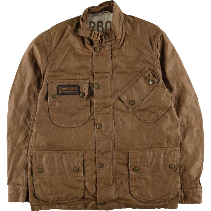 2000'S Barbour INTERNATIONAL 3-Warrant Linen Jacket, Men's Size Medium linen brown type Vintage Second Hand
