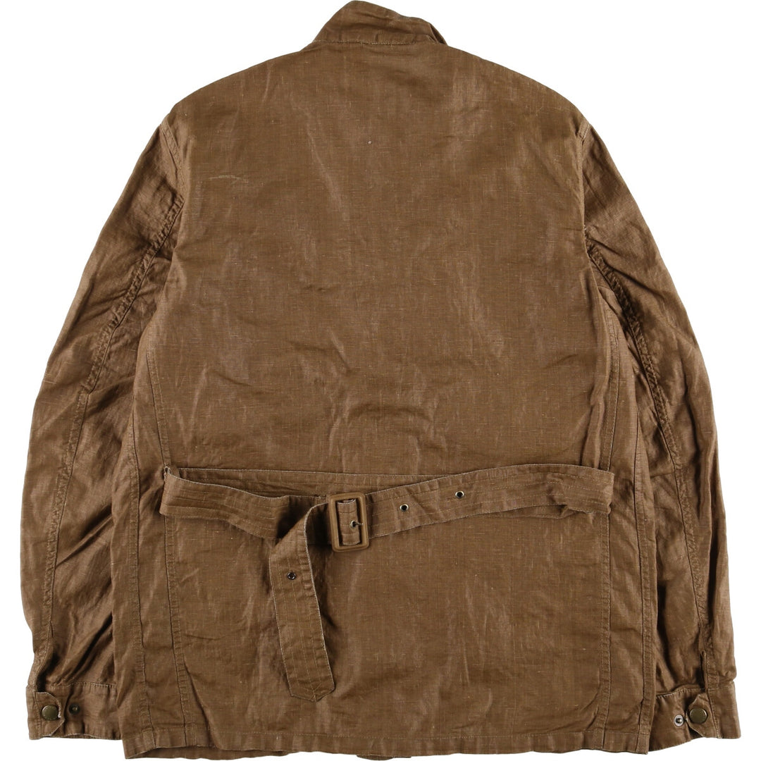 2000'S Barbour INTERNATIONAL 3-Warrant Linen Jacket, Men's Size Medium linen brown type Vintage Second Hand