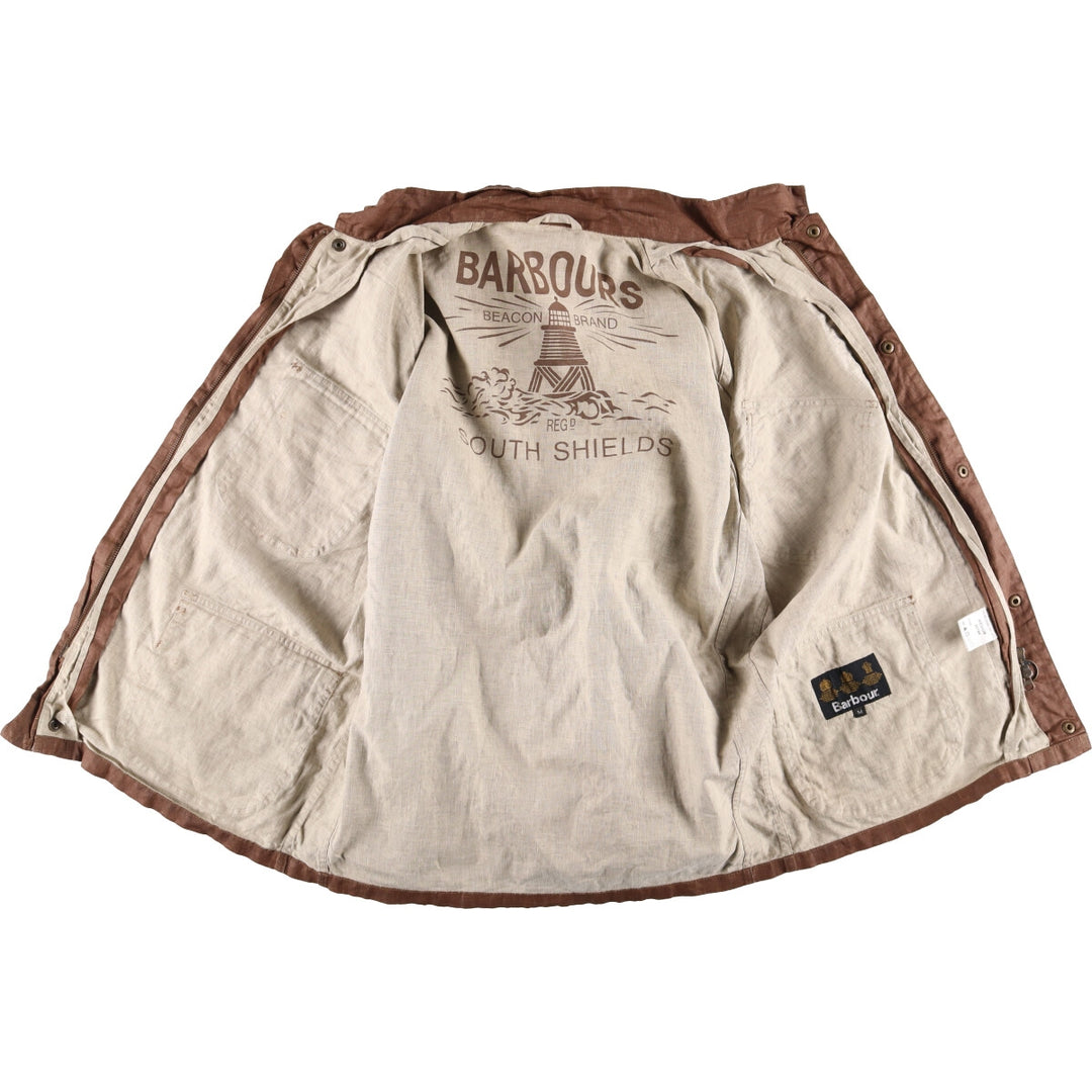 2000'S Barbour INTERNATIONAL 3-Warrant Linen Jacket, Men's Size Medium linen brown type Vintage Second Hand
