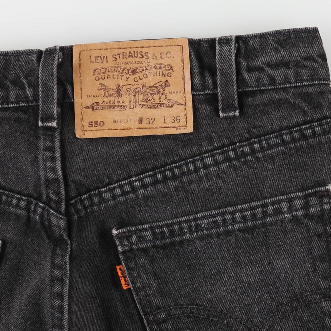 90'S Levi's 550 Relaxed Fit Tapered Denim Pants with Orange Tabs and Black Denim, Men's Size W31 (Vintage) cotton black type Vintage Second Hand