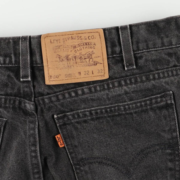 90'S Levi's 550 Relaxed Fit Tapered Leg Tapered Denim Pants with Orange Tabs and Black Denim, Men's Size 32 cotton black type Vintage Second Hand