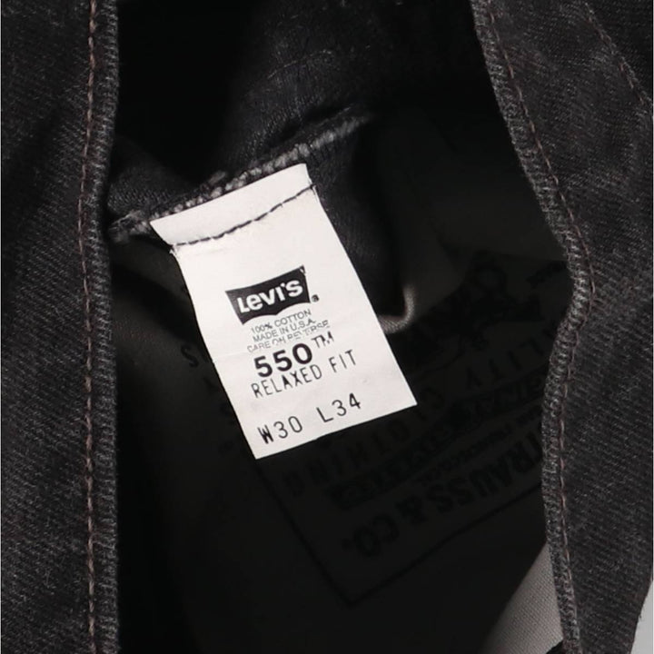 90'S Levi's 550 Relaxed Fit Tapered Black Denim Pants, Made in the USA, Men's Size W30, Vintage cotton black type Vintage Second Hand