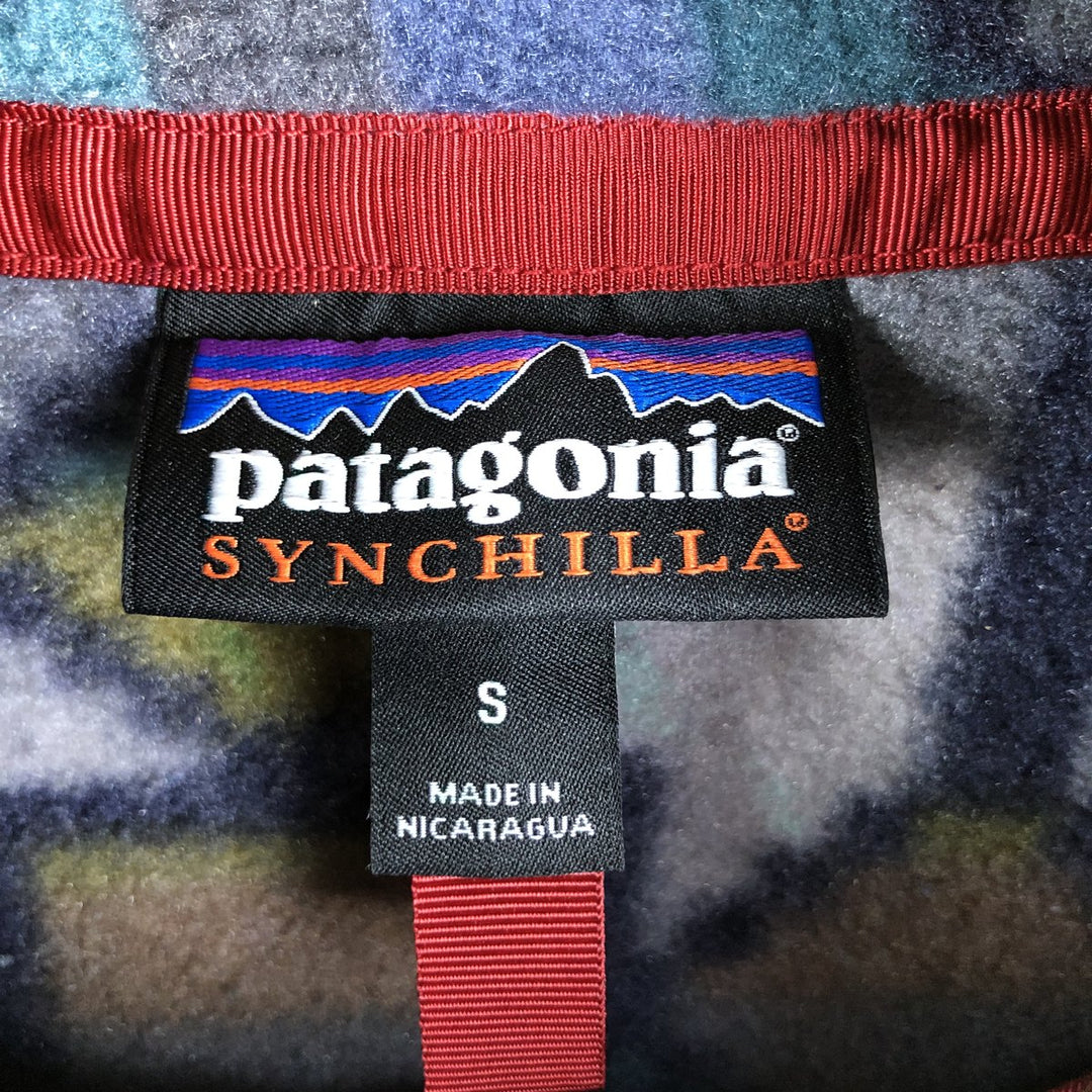 Patagonia Lightweight Synchilla Snap Tee 25580FA19, All-Over Print Half-Snap Fleece Pullover, Men's Size Small recycled polyester brown type Vintage Second Hand