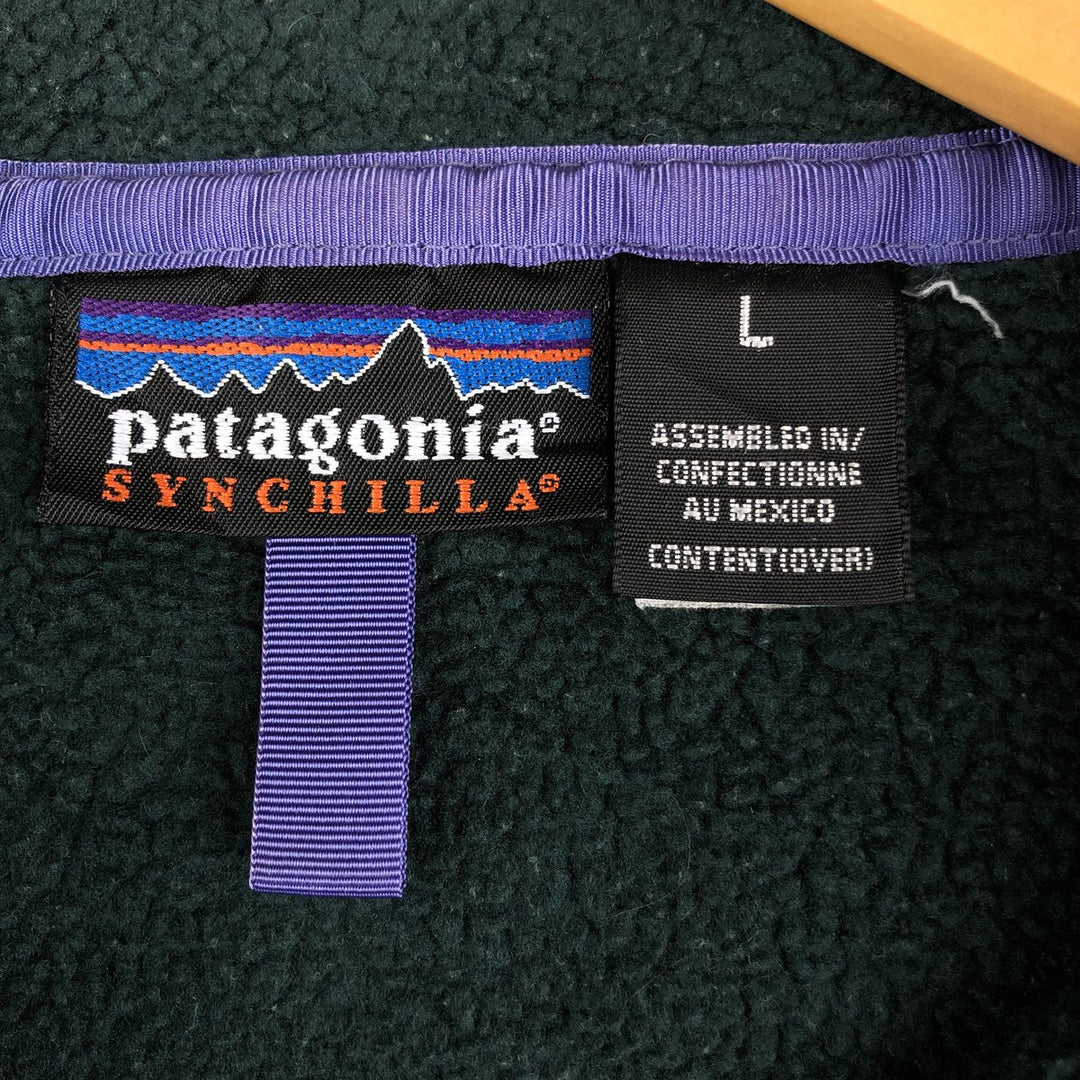 90'S Patagonia Synchilla Snap-T 25450S98 Half-Snap Fleece Pullover, Men's Size L, Vintage unclear Green type dark green Vintage Second Hand