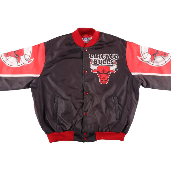 80s-90'S Chalk Line Chicago Bulls Nylon Varsity Jacket, Made in USA, Men's XL polyester red type Vintage Second Hand