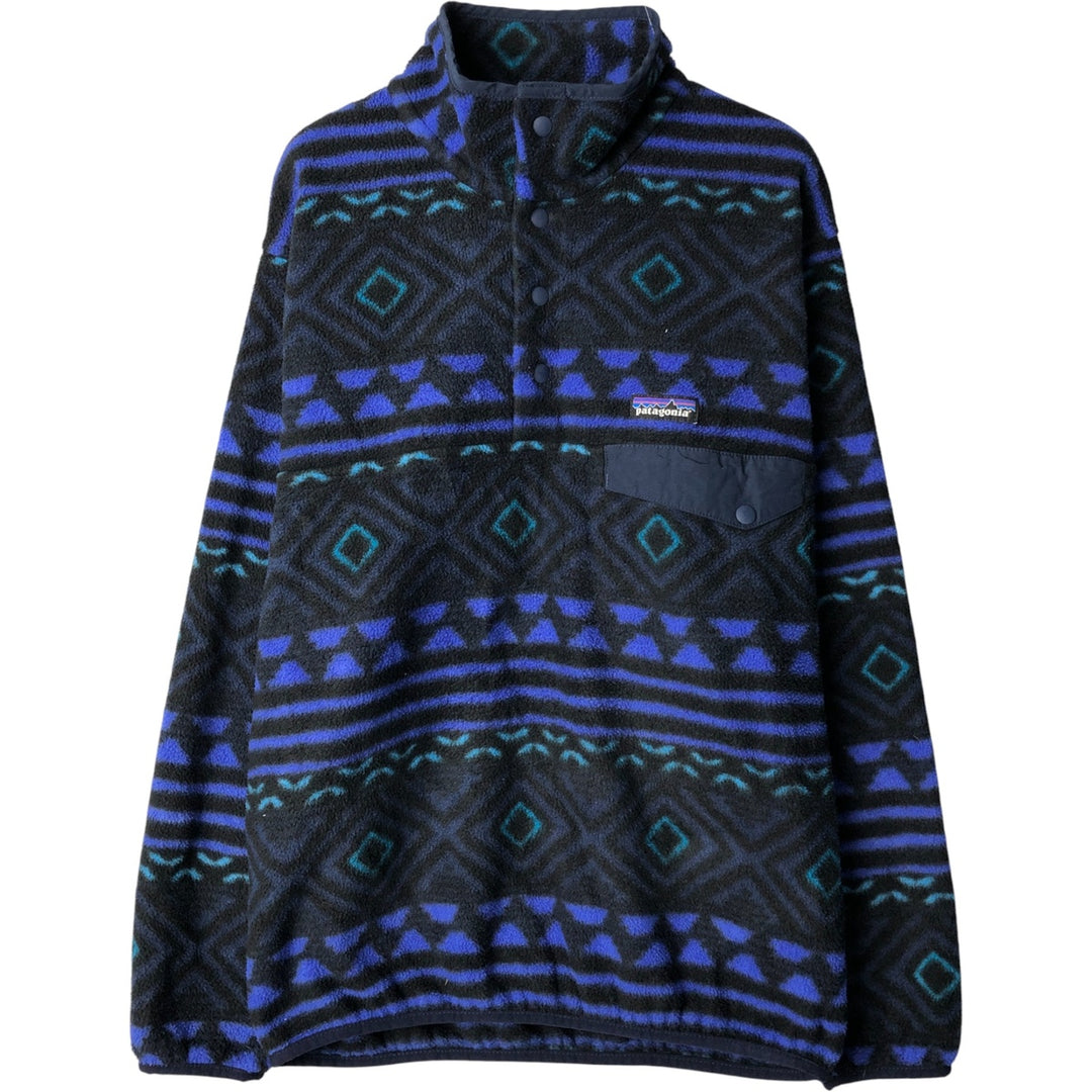 Patagonia Synchilla Snap-on Tee (25450FA16) - Native Pattern Half-Snap Fleece Pullover, Men's Size Small polyester navy blue type Vintage Second Hand