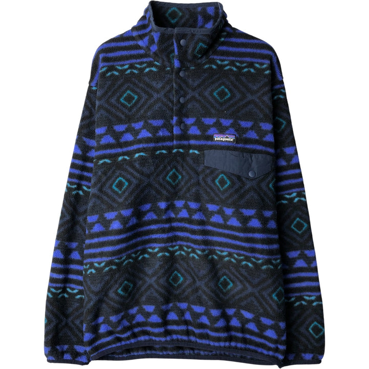 Patagonia Synchilla Snap-on Tee (25450FA16) - Native Pattern Half-Snap Fleece Pullover, Men's Size Small polyester navy blue type Vintage Second Hand