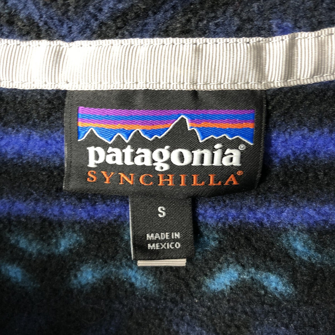 Patagonia Synchilla Snap-on Tee (25450FA16) - Native Pattern Half-Snap Fleece Pullover, Men's Size Small polyester navy blue type Vintage Second Hand