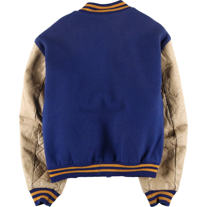 LEE'S SPORTING GOOD CO. Padded Varsity Jacket with Leather Sleeves and Wool Buttons, Men's Size L, Vintage unclear navy blue type Vintage Second Hand