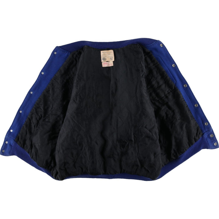 LEE'S SPORTING GOOD CO. Padded Varsity Jacket with Leather Sleeves and Wool Buttons, Men's Size L, Vintage unclear navy blue type Vintage Second Hand