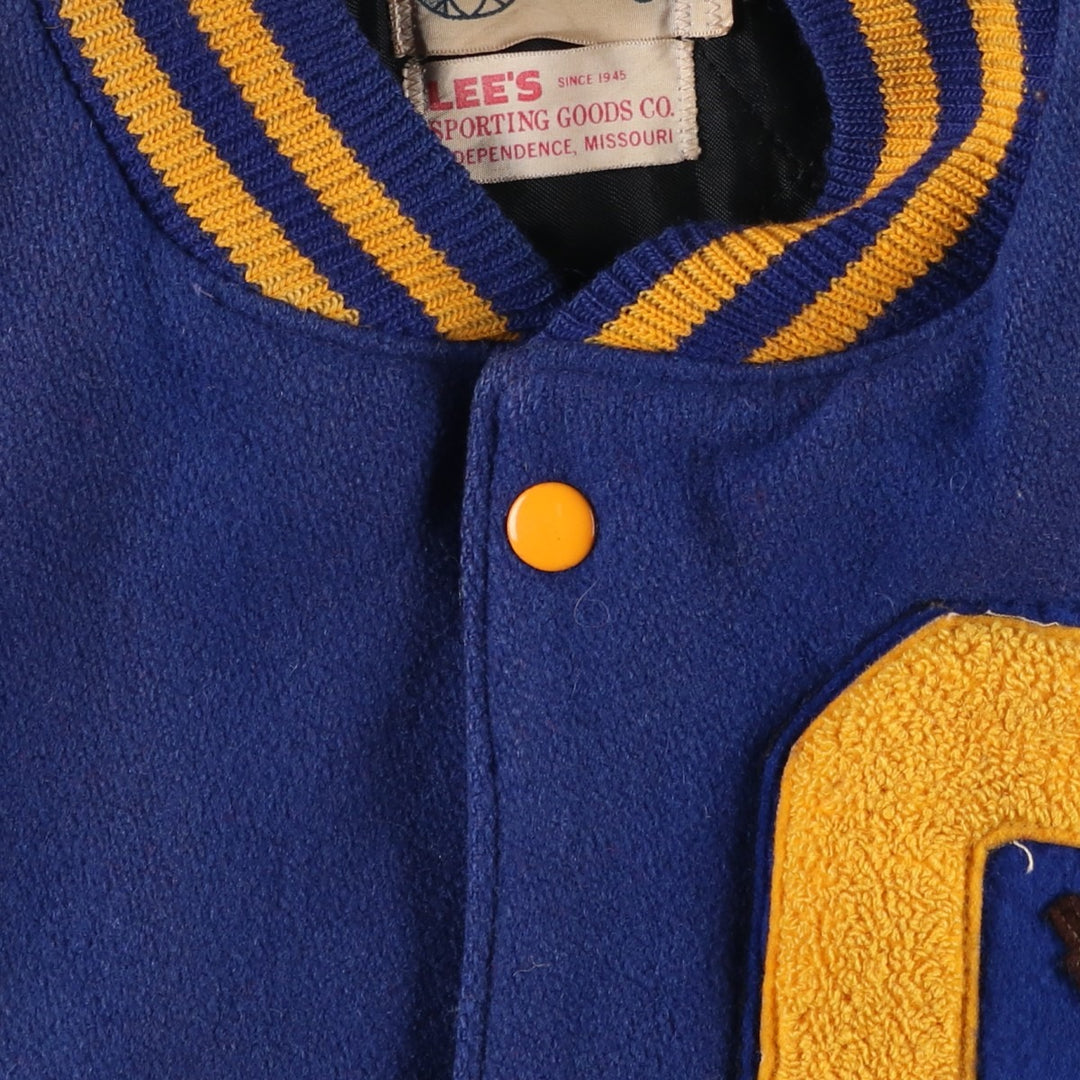 LEE'S SPORTING GOOD CO. Padded Varsity Jacket with Leather Sleeves and Wool Buttons, Men's Size L, Vintage unclear navy blue type Vintage Second Hand