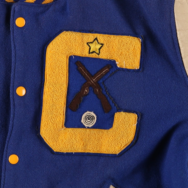 LEE'S SPORTING GOOD CO. Padded Varsity Jacket with Leather Sleeves and Wool Buttons, Men's Size L, Vintage unclear navy blue type Vintage Second Hand