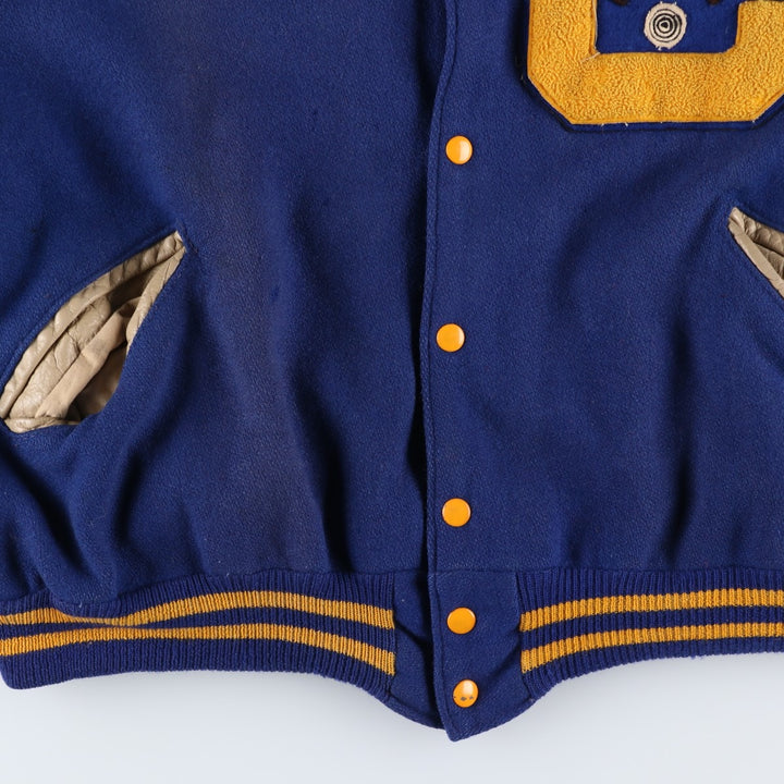 LEE'S SPORTING GOOD CO. Padded Varsity Jacket with Leather Sleeves and Wool Buttons, Men's Size L, Vintage unclear navy blue type Vintage Second Hand