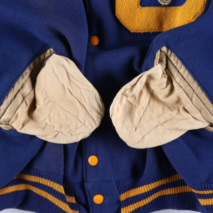 LEE'S SPORTING GOOD CO. Padded Varsity Jacket with Leather Sleeves and Wool Buttons, Men's Size L, Vintage unclear navy blue type Vintage Second Hand