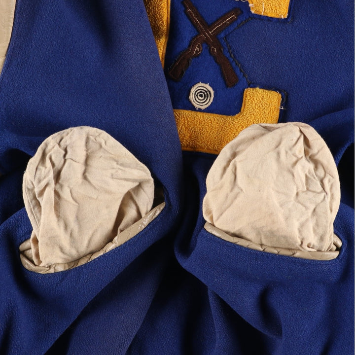 LEE'S SPORTING GOOD CO. Padded Varsity Jacket with Leather Sleeves and Wool Buttons, Men's Size L, Vintage unclear navy blue type Vintage Second Hand