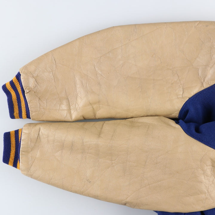 LEE'S SPORTING GOOD CO. Padded Varsity Jacket with Leather Sleeves and Wool Buttons, Men's Size L, Vintage unclear navy blue type Vintage Second Hand