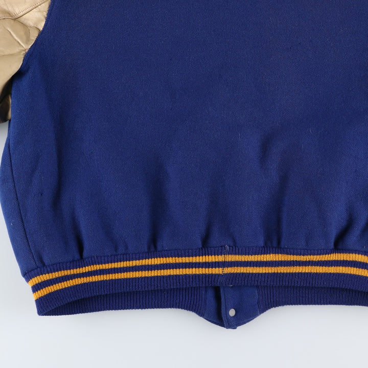 LEE'S SPORTING GOOD CO. Padded Varsity Jacket with Leather Sleeves and Wool Buttons, Men's Size L, Vintage unclear navy blue type Vintage Second Hand