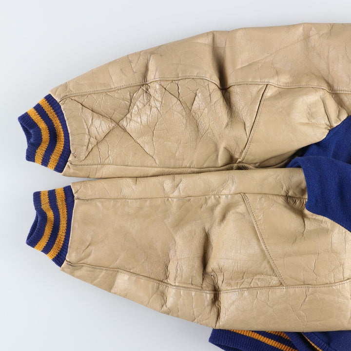LEE'S SPORTING GOOD CO. Padded Varsity Jacket with Leather Sleeves and Wool Buttons, Men's Size L, Vintage unclear navy blue type Vintage Second Hand