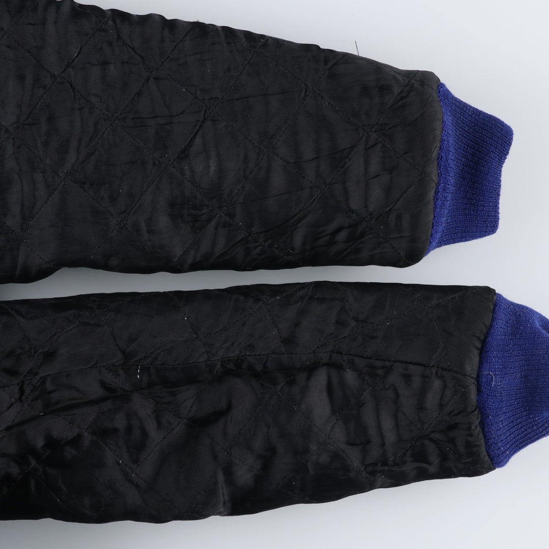 LEE'S SPORTING GOOD CO. Padded Varsity Jacket with Leather Sleeves and Wool Buttons, Men's Size L, Vintage unclear navy blue type Vintage Second Hand