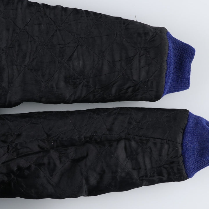 LEE'S SPORTING GOOD CO. Padded Varsity Jacket with Leather Sleeves and Wool Buttons, Men's Size L, Vintage unclear navy blue type Vintage Second Hand