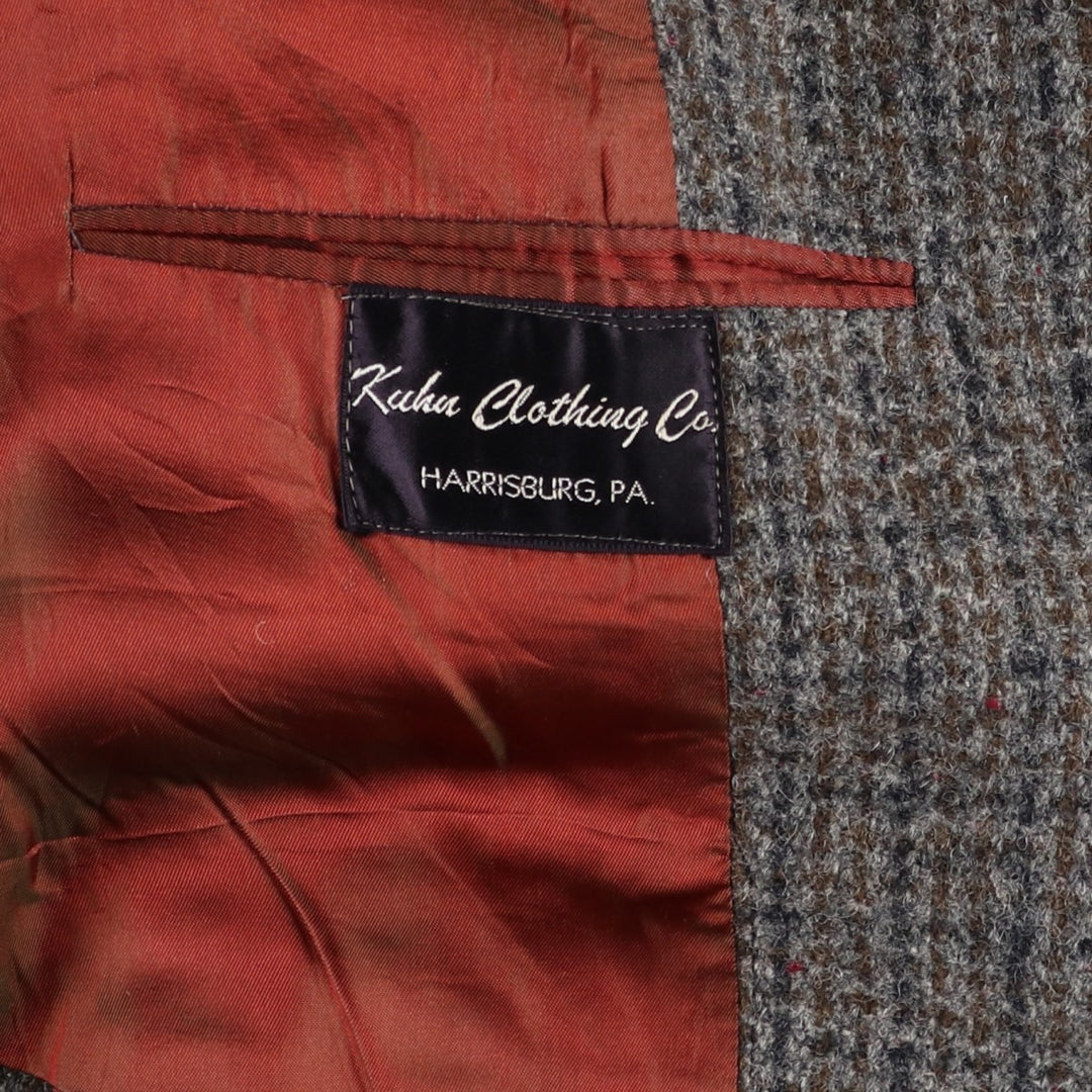 Vintage Harris Tweed Check Pattern Wool Long Coat, Men's Size L wool gray type Vintage Second Hand