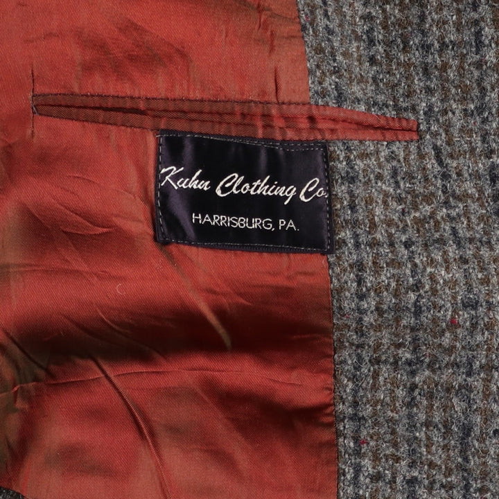 Vintage Harris Tweed Check Pattern Wool Long Coat, Men's Size L wool gray type Vintage Second Hand