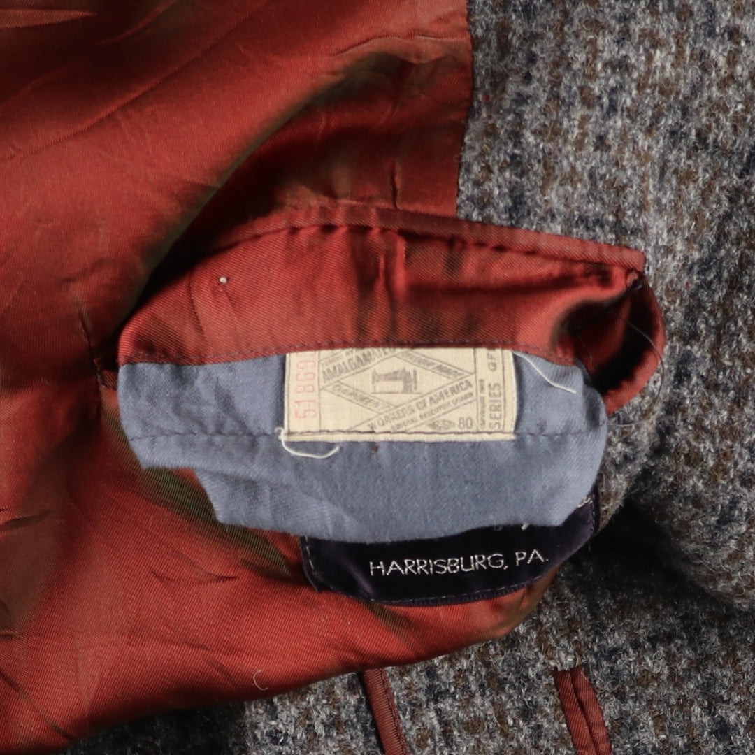 Vintage Harris Tweed Check Pattern Wool Long Coat, Men's Size L wool gray type Vintage Second Hand