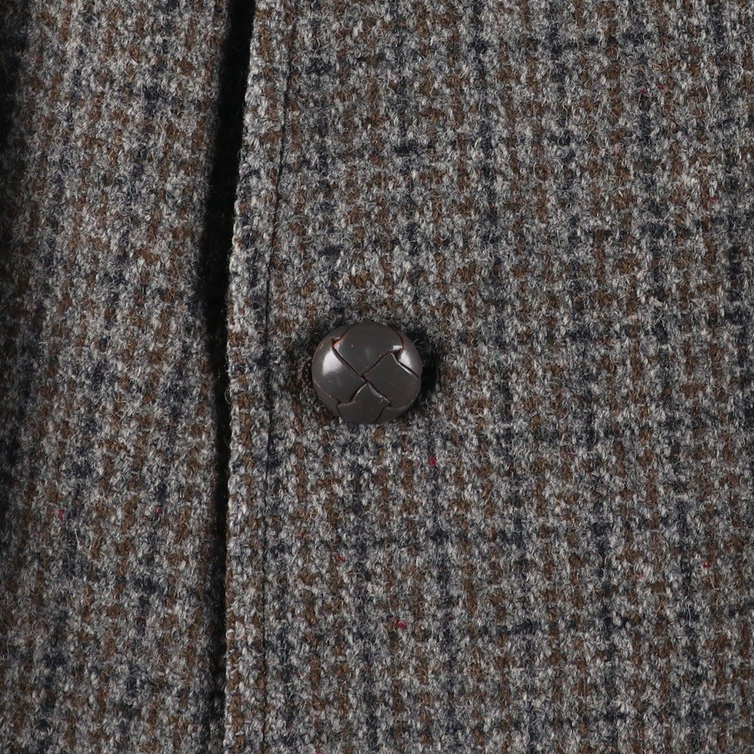 Vintage Harris Tweed Check Pattern Wool Long Coat, Men's Size L wool gray type Vintage Second Hand