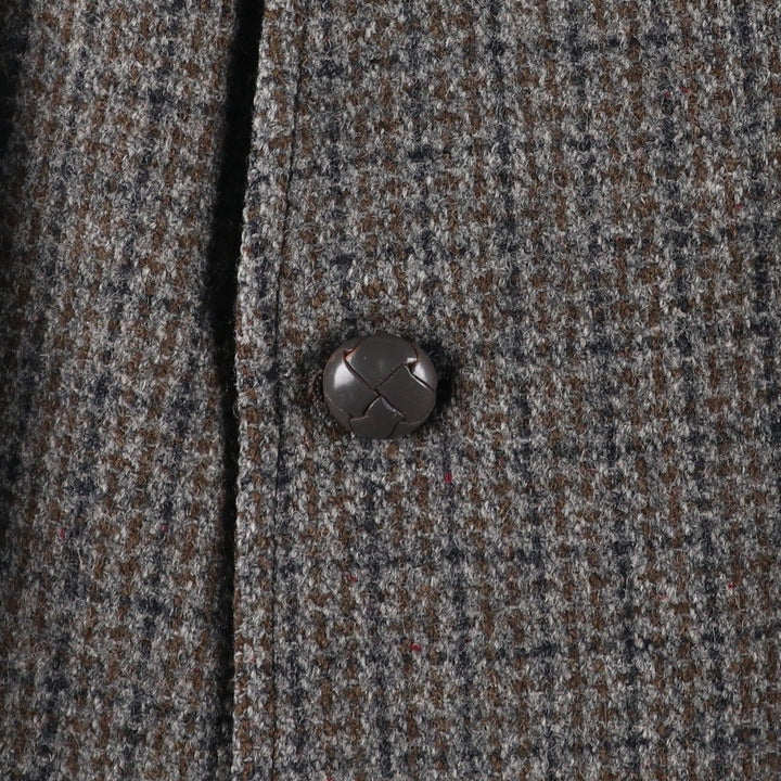 Vintage Harris Tweed Check Pattern Wool Long Coat, Men's Size L wool gray type Vintage Second Hand