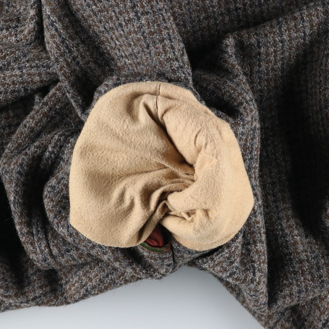 Vintage Harris Tweed Check Pattern Wool Long Coat, Men's Size L wool gray type Vintage Second Hand