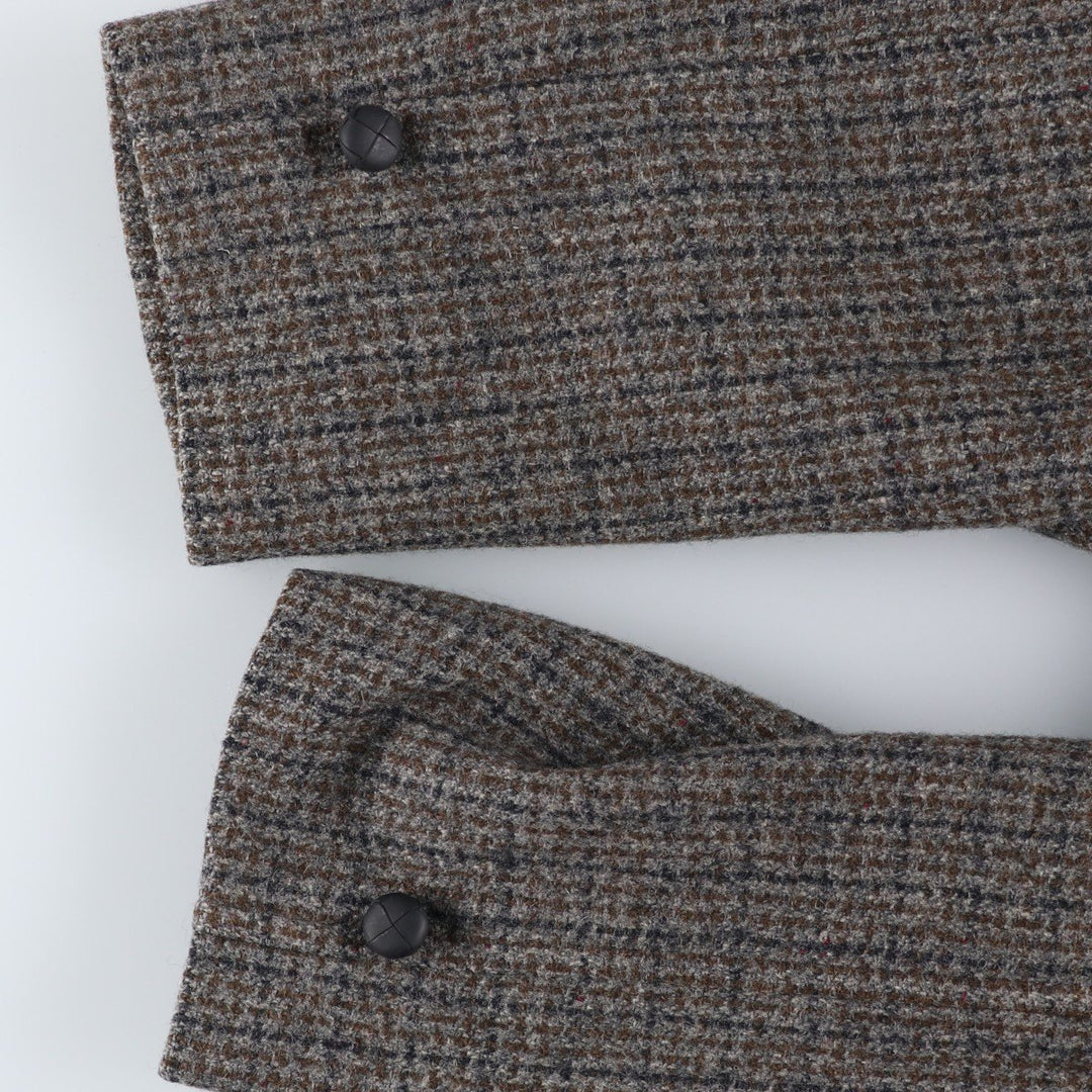 Vintage Harris Tweed Check Pattern Wool Long Coat, Men's Size L wool gray type Vintage Second Hand