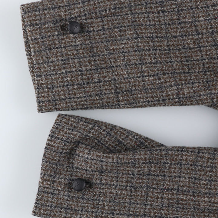 Vintage Harris Tweed Check Pattern Wool Long Coat, Men's Size L wool gray type Vintage Second Hand