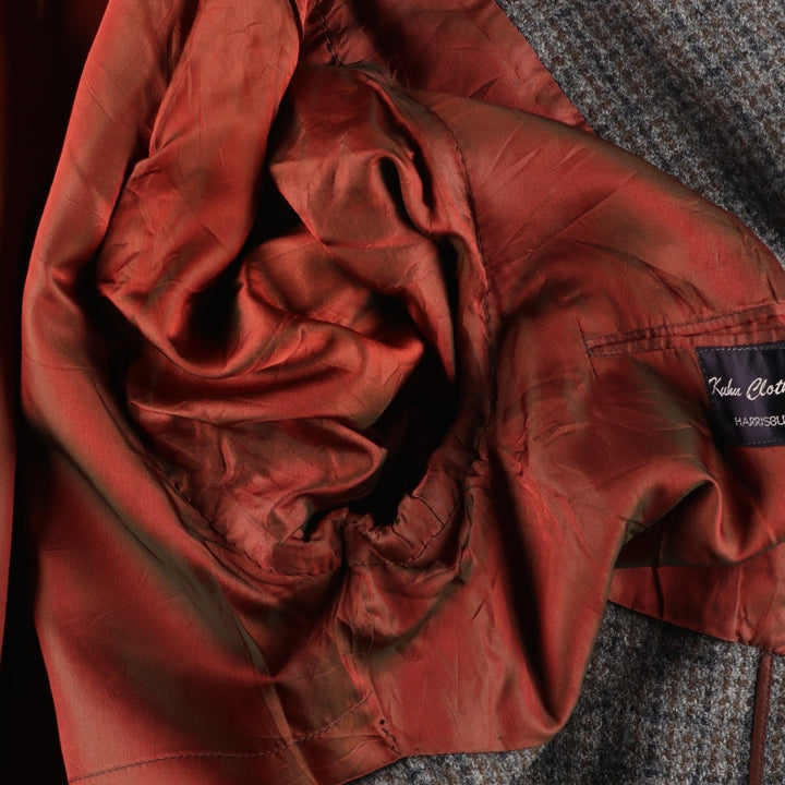 Vintage Harris Tweed Check Pattern Wool Long Coat, Men's Size L wool gray type Vintage Second Hand