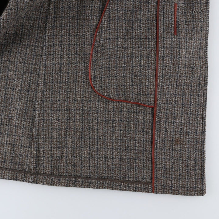 Vintage Harris Tweed Check Pattern Wool Long Coat, Men's Size L wool gray type Vintage Second Hand