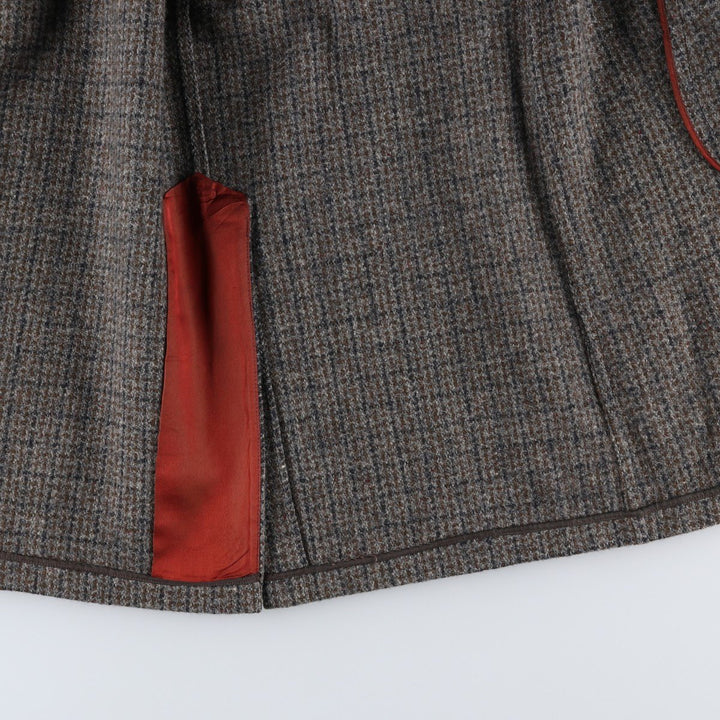 Vintage Harris Tweed Check Pattern Wool Long Coat, Men's Size L wool gray type Vintage Second Hand