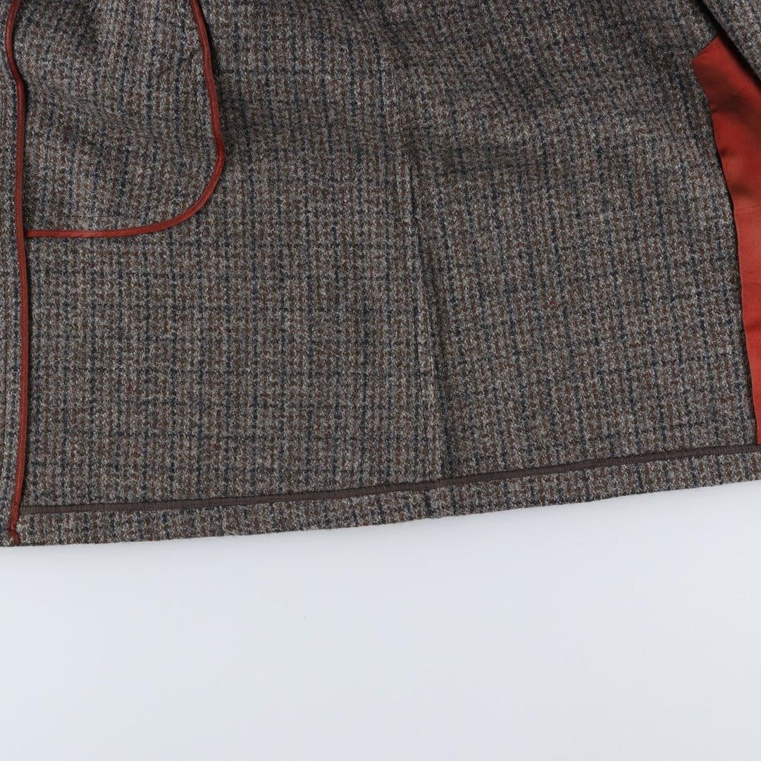 Vintage Harris Tweed Check Pattern Wool Long Coat, Men's Size L wool gray type Vintage Second Hand