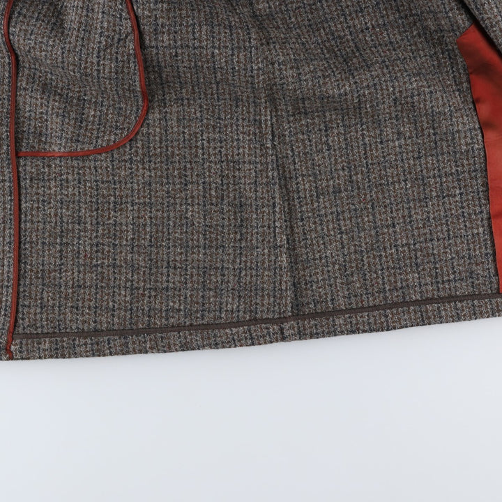 Vintage Harris Tweed Check Pattern Wool Long Coat, Men's Size L wool gray type Vintage Second Hand