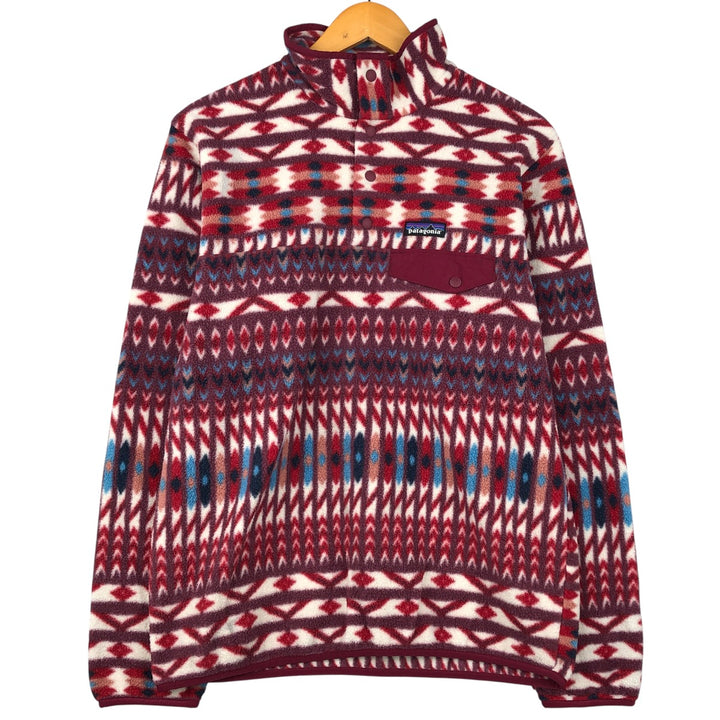 Patagonia Synchilla Snap-on T-shirt (25455FA18) - All-over print, half-snap fleece pullover, men's size M polyester red type Vintage Second Hand