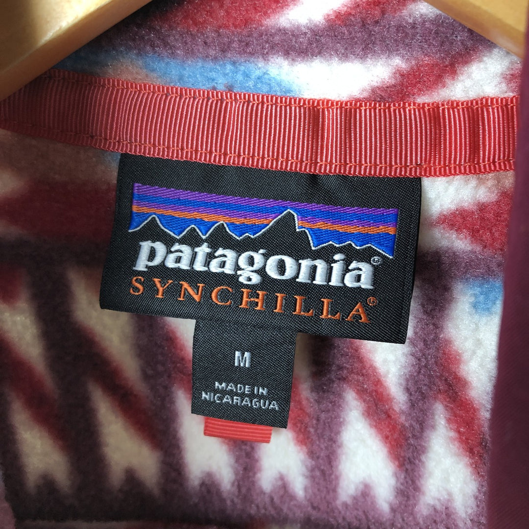 Patagonia Synchilla Snap-on T-shirt (25455FA18) - All-over print, half-snap fleece pullover, men's size M polyester red type Vintage Second Hand