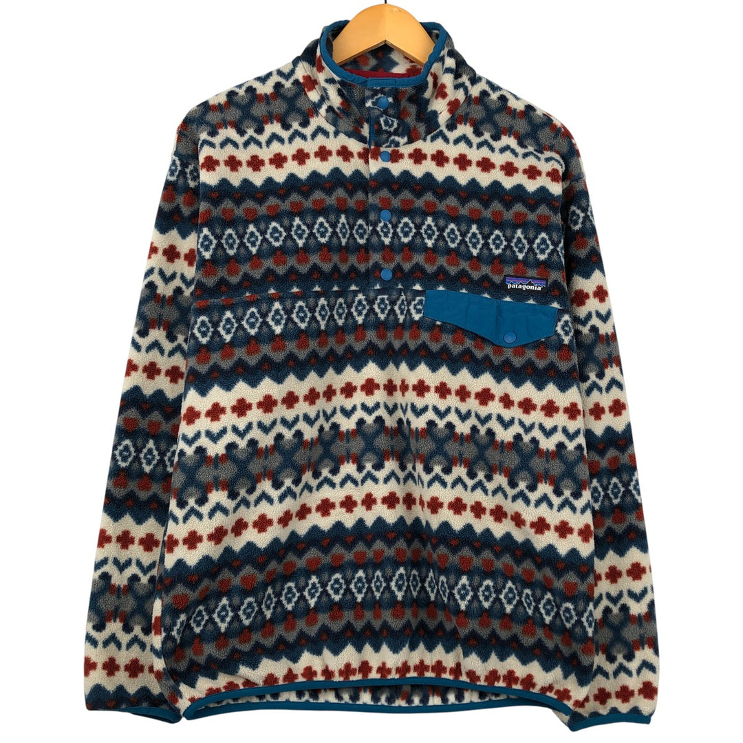Patagonia Synchilla Snap-T 25450FA15 Native Pattern Half-Snap Fleece Pullover, Men's Medium polyester navy blue type Vintage Second Hand