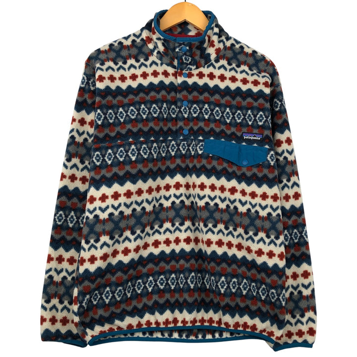 Patagonia Synchilla Snap-T 25450FA15 Native Pattern Half-Snap Fleece Pullover, Men's Medium polyester navy blue type Vintage Second Hand
