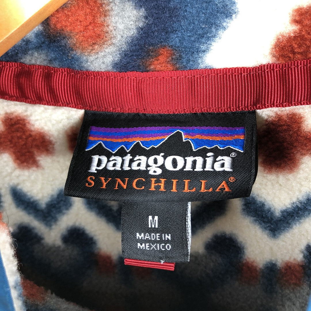 Patagonia Synchilla Snap-T 25450FA15 Native Pattern Half-Snap Fleece Pullover, Men's Medium polyester navy blue type Vintage Second Hand