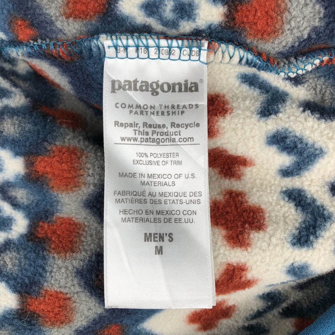 Patagonia Synchilla Snap-T 25450FA15 Native Pattern Half-Snap Fleece Pullover, Men's Medium polyester navy blue type Vintage Second Hand
